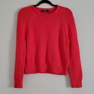Lauren Ralph Lauren Crew Neck Knit Sweater Coral Orange 100% Cotton Size Small